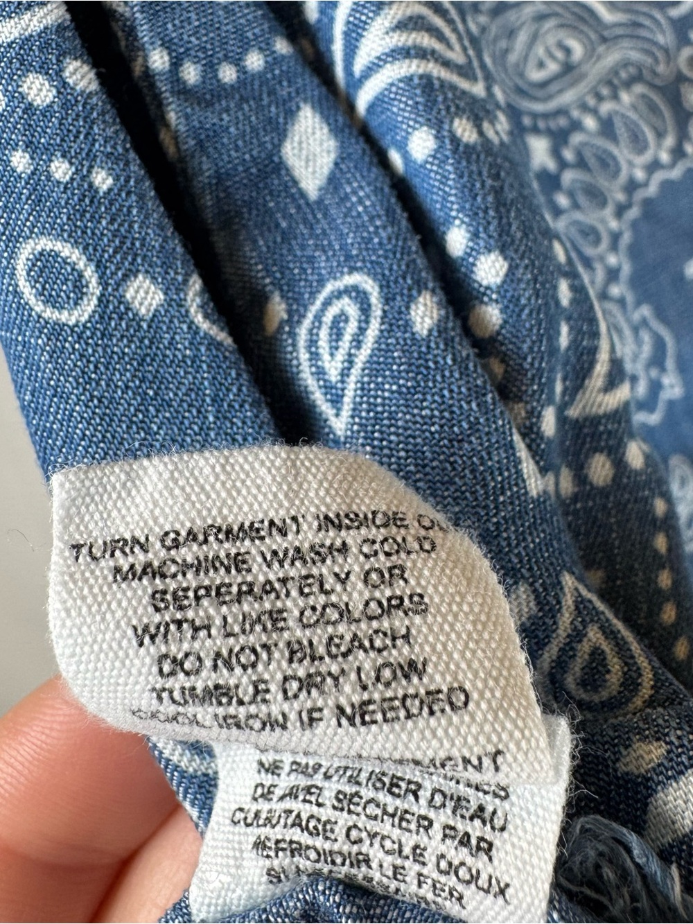 For The Republic Denim Blue Bandana Paisley Print Button Back Boho Tank Top - Picture 8 of 12